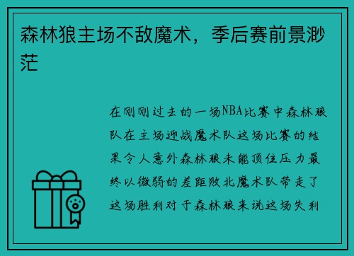 森林狼主场不敌魔术，季后赛前景渺茫