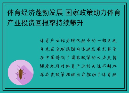 体育经济蓬勃发展 国家政策助力体育产业投资回报率持续攀升