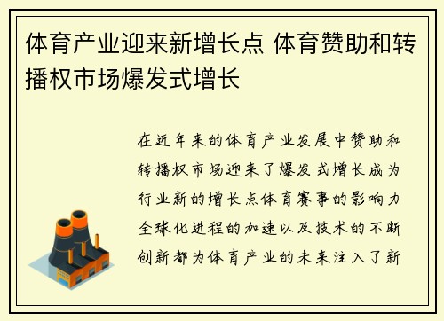 体育产业迎来新增长点 体育赞助和转播权市场爆发式增长